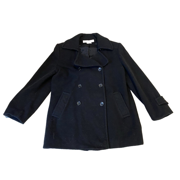 Vtg Larry Levine Petites Peacoat Womens Size 6P Black DoubleBreasted Wool Jacket - Picture 1 of 14